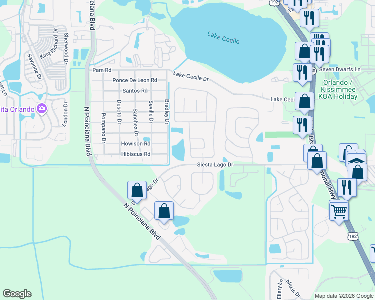 map of restaurants, bars, coffee shops, grocery stores, and more near 2699 Chatham Circle in Kissimmee