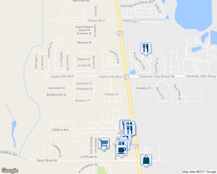 map of restaurants, bars, coffee shops, grocery stores, and more near 140 Bexley Drive in Davenport