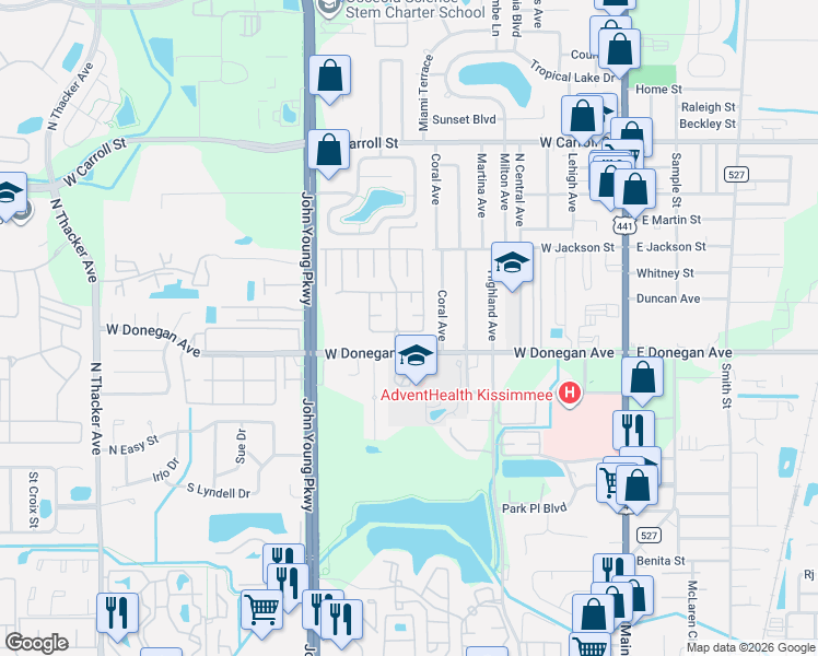 map of restaurants, bars, coffee shops, grocery stores, and more near 2479 Tohope Boulevard in Kissimmee