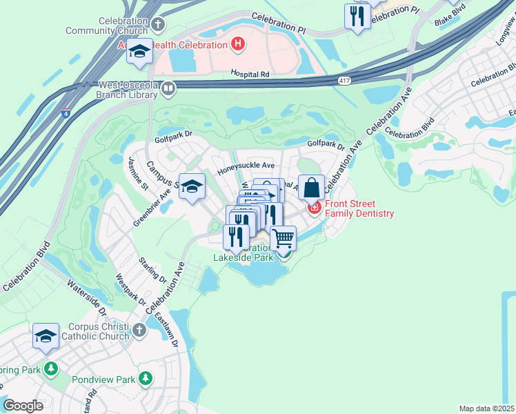 map of restaurants, bars, coffee shops, grocery stores, and more near 706 Mulberry Avenue in Kissimmee