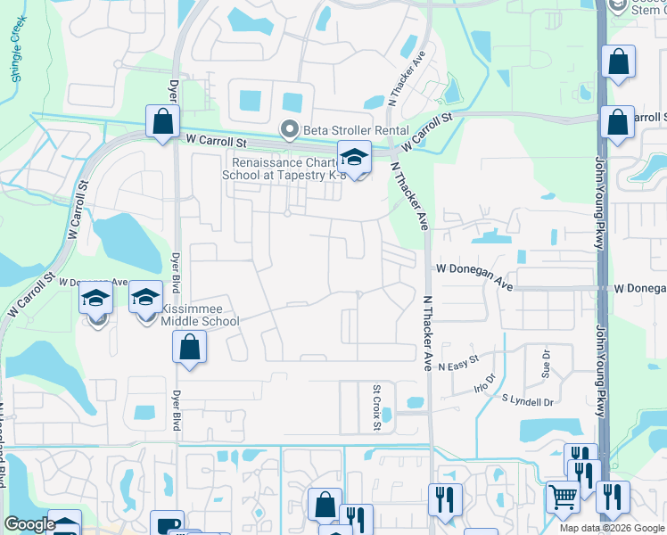 map of restaurants, bars, coffee shops, grocery stores, and more near 2511 Seggolia Lane in Kissimmee