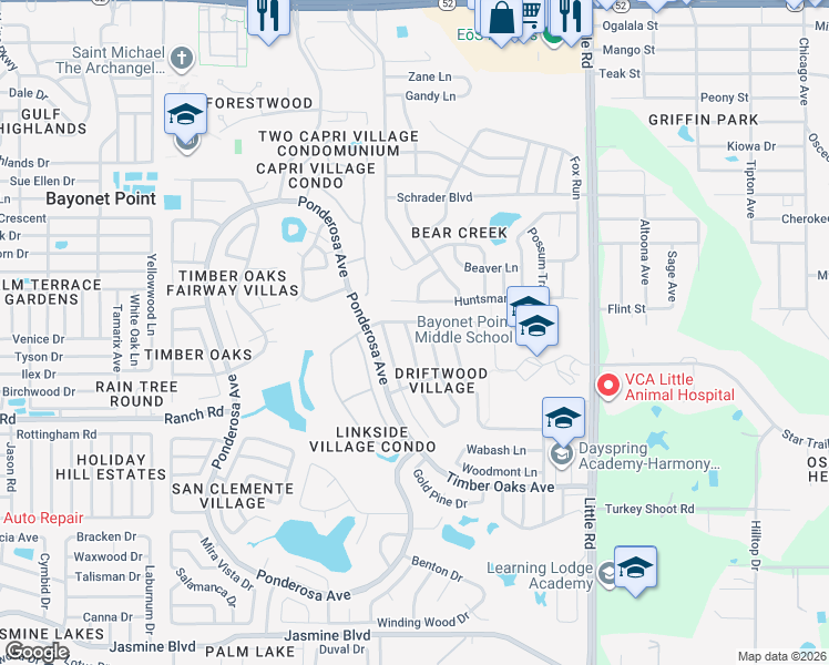 map of restaurants, bars, coffee shops, grocery stores, and more near 11201 Salt Tree Drive in Port Richey