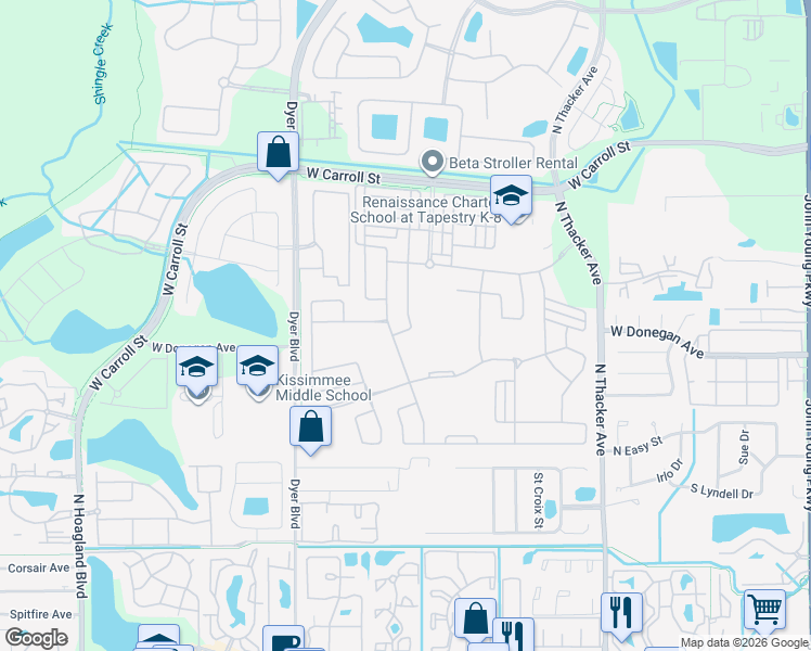 map of restaurants, bars, coffee shops, grocery stores, and more near 2510 Fontaine Drive in Kissimmee