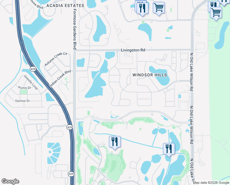 map of restaurants, bars, coffee shops, grocery stores, and more near 2593 Archfeld Boulevard in Kissimmee