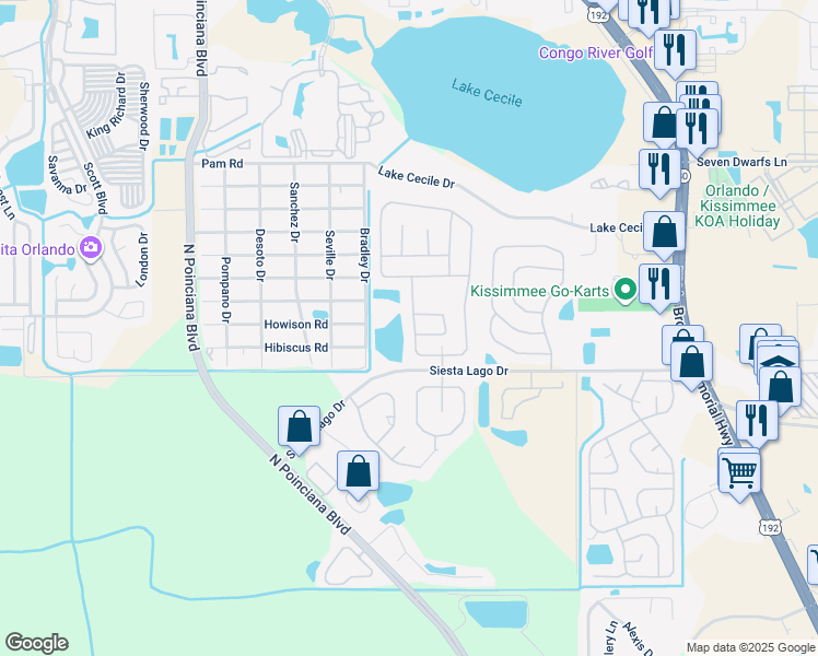 map of restaurants, bars, coffee shops, grocery stores, and more near 2699 Chatham Cir in Kissimmee