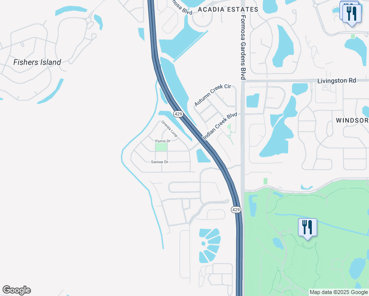 map of restaurants, bars, coffee shops, grocery stores, and more near 2500 Oneida Loop in Kissimmee