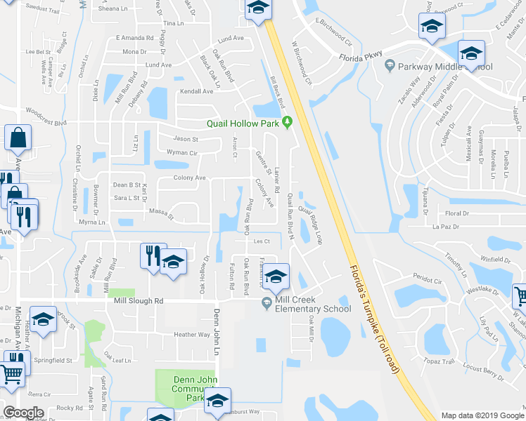 map of restaurants, bars, coffee shops, grocery stores, and more near 2504 Heath Court in Kissimmee