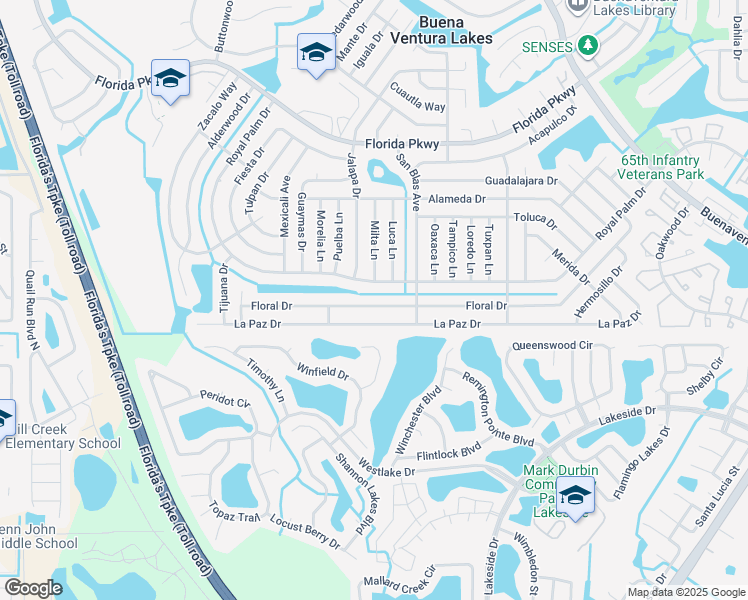 map of restaurants, bars, coffee shops, grocery stores, and more near 596 Floral Dr in Kissimmee