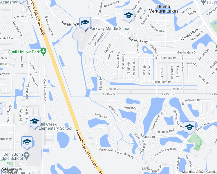 map of restaurants, bars, coffee shops, grocery stores, and more near 692 Floral Drive in Kissimmee