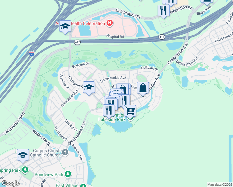 map of restaurants, bars, coffee shops, grocery stores, and more near 512 Water Street in Kissimmee