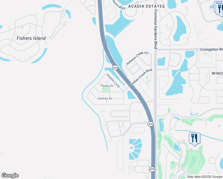 map of restaurants, bars, coffee shops, grocery stores, and more near 2513 La Jolla Trail in Kissimmee