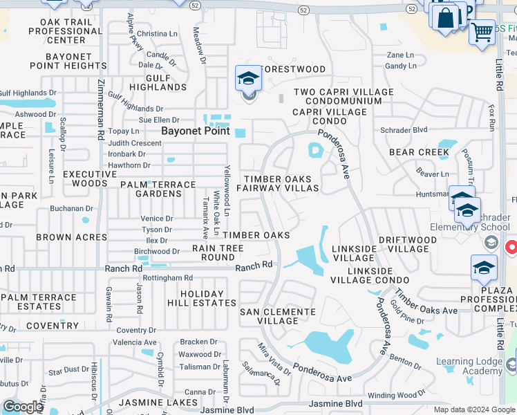 map of restaurants, bars, coffee shops, grocery stores, and more near 11210 Elderberry Drive in Port Richey