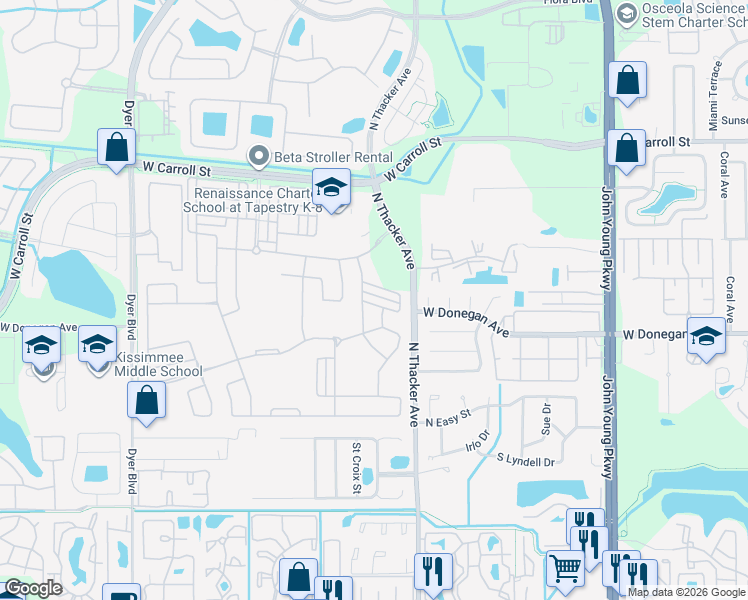 map of restaurants, bars, coffee shops, grocery stores, and more near 2247 Centerra Loop in Kissimmee