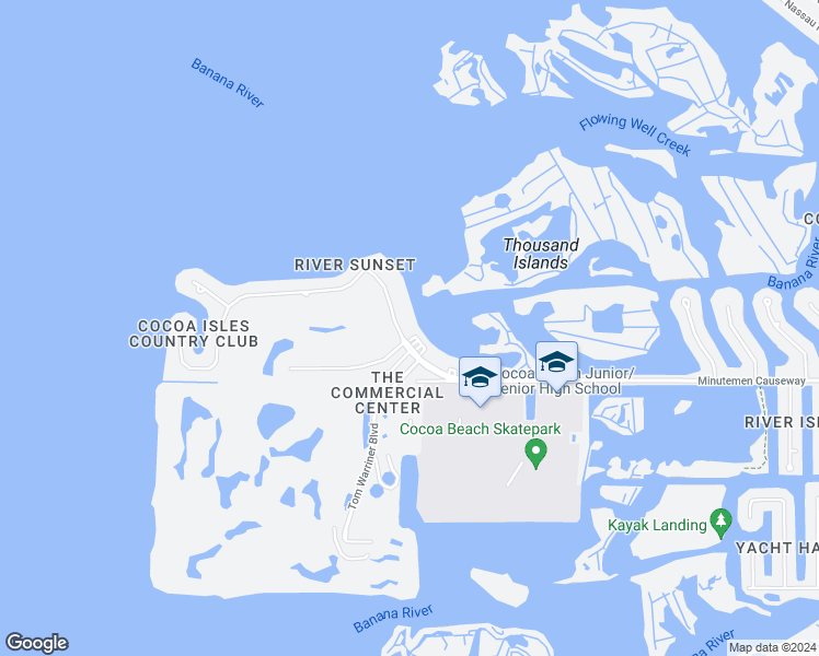 map of restaurants, bars, coffee shops, grocery stores, and more near 1611 Minutemen Causeway in Cocoa Beach