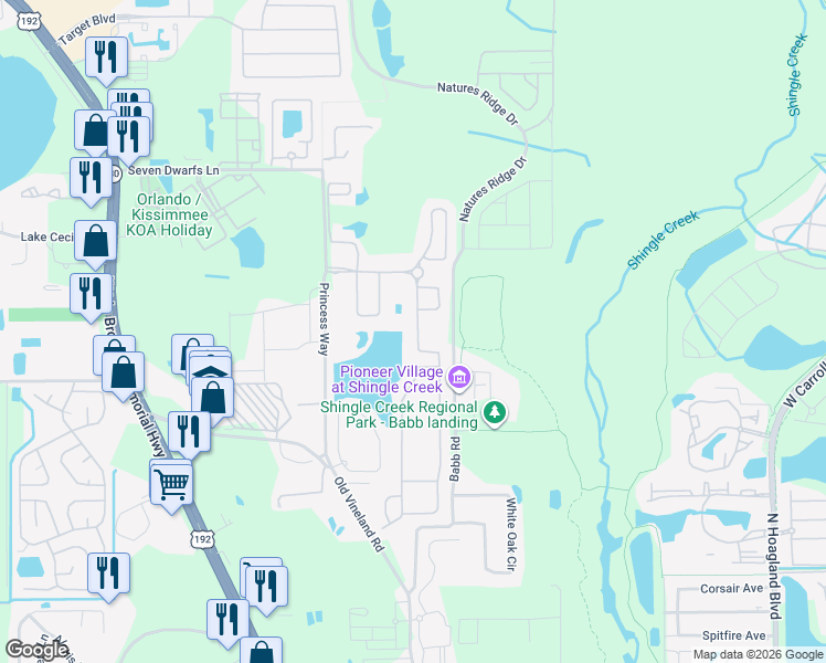 map of restaurants, bars, coffee shops, grocery stores, and more near 2450 Babb Road in Kissimmee