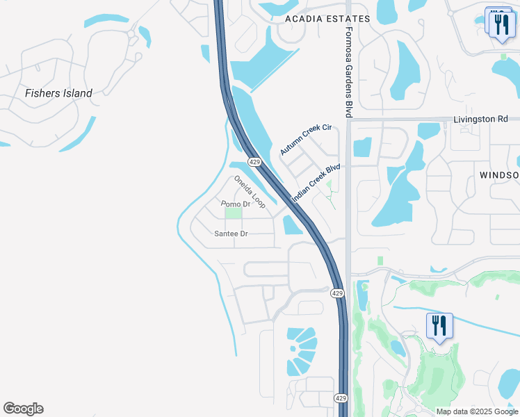 map of restaurants, bars, coffee shops, grocery stores, and more near 2508 Oneida Loop in Kissimmee