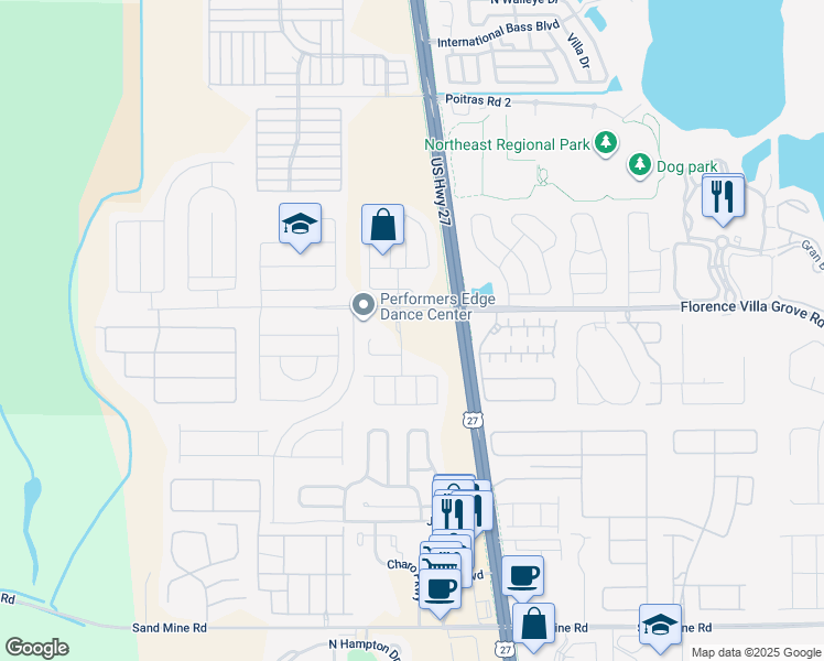 map of restaurants, bars, coffee shops, grocery stores, and more near 201 Legacy Park Boulevard in Davenport