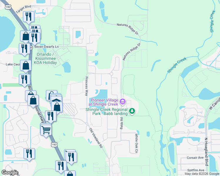 map of restaurants, bars, coffee shops, grocery stores, and more near 2450 Babb Road in Kissimmee