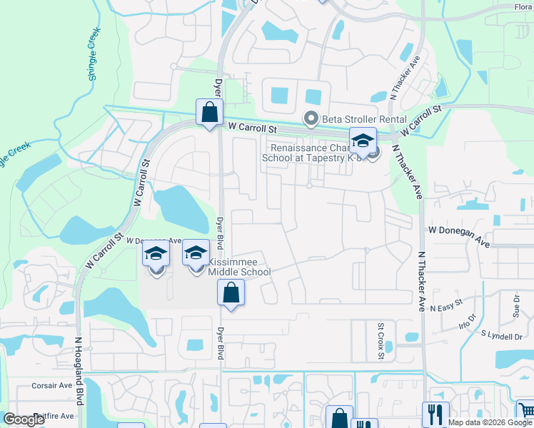 map of restaurants, bars, coffee shops, grocery stores, and more near 3004 Jardin Street in Kissimmee