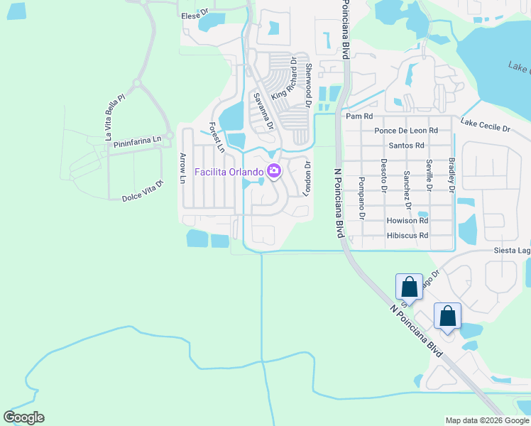 map of restaurants, bars, coffee shops, grocery stores, and more near 134-198 Pickering Drive in Kissimmee