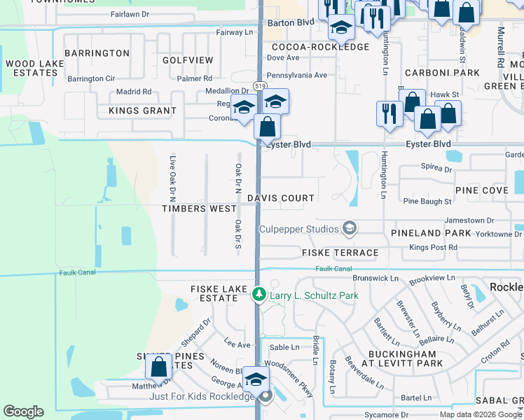 map of restaurants, bars, coffee shops, grocery stores, and more near 980 Howard Boulevard in Rockledge