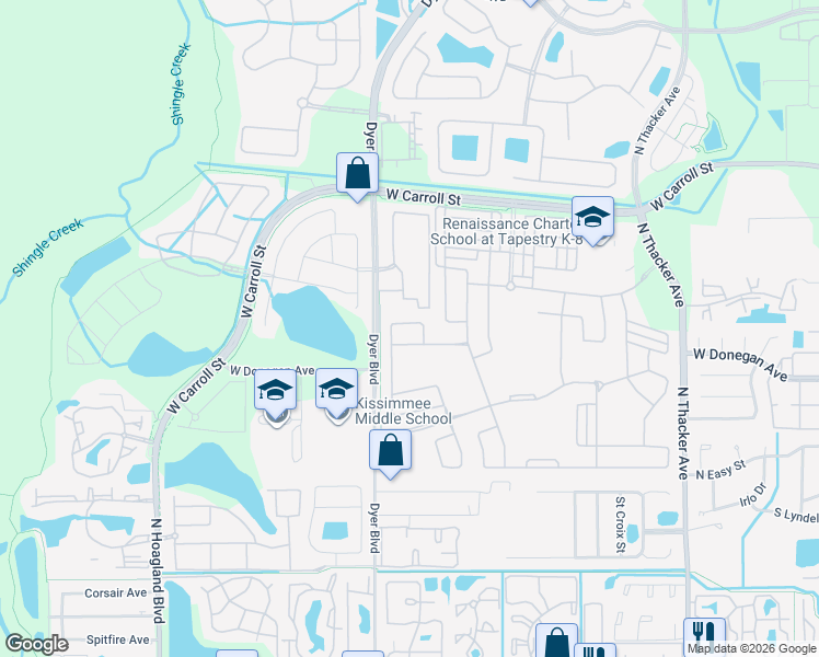 map of restaurants, bars, coffee shops, grocery stores, and more near 3022 Jardin Street in Kissimmee