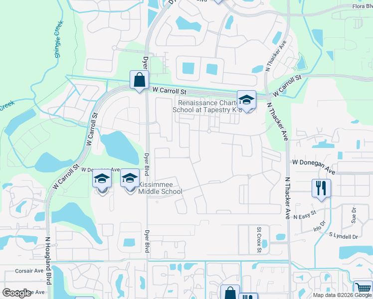 map of restaurants, bars, coffee shops, grocery stores, and more near 3004 Jardin Street in Kissimmee