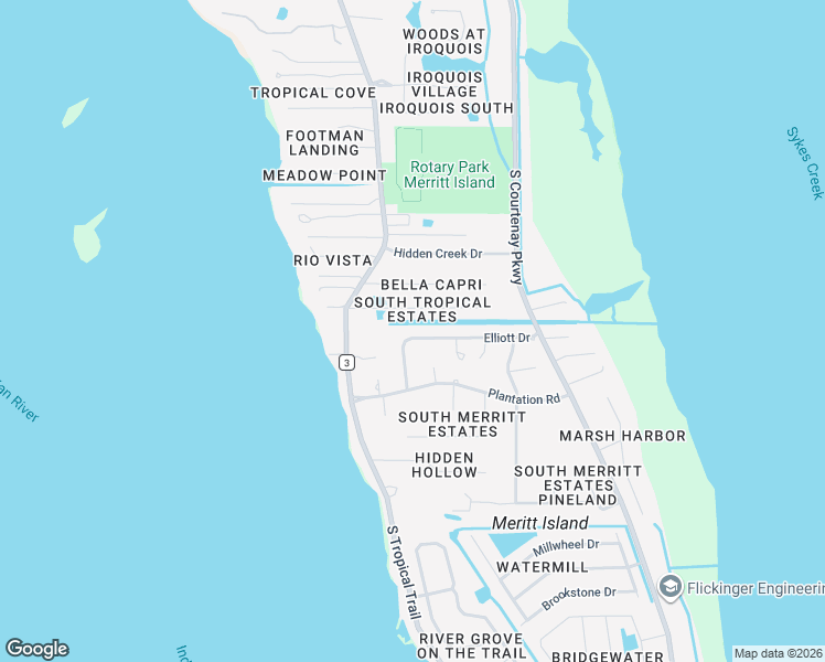 map of restaurants, bars, coffee shops, grocery stores, and more near 555 Elliott Drive in Merritt Island