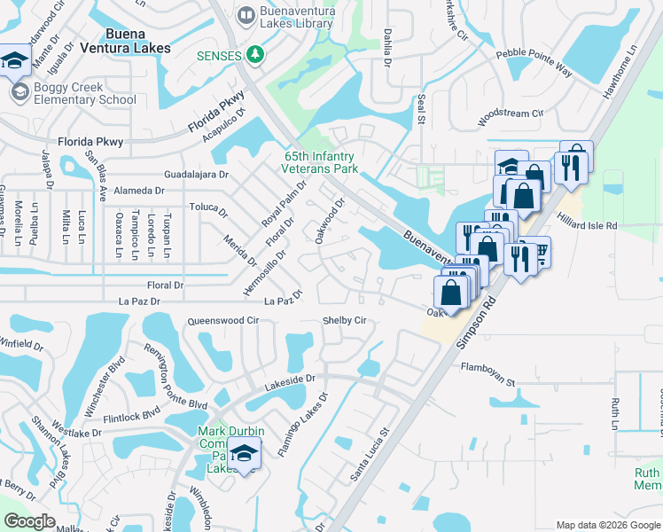 map of restaurants, bars, coffee shops, grocery stores, and more near 139 Las Brisas Way in Kissimmee