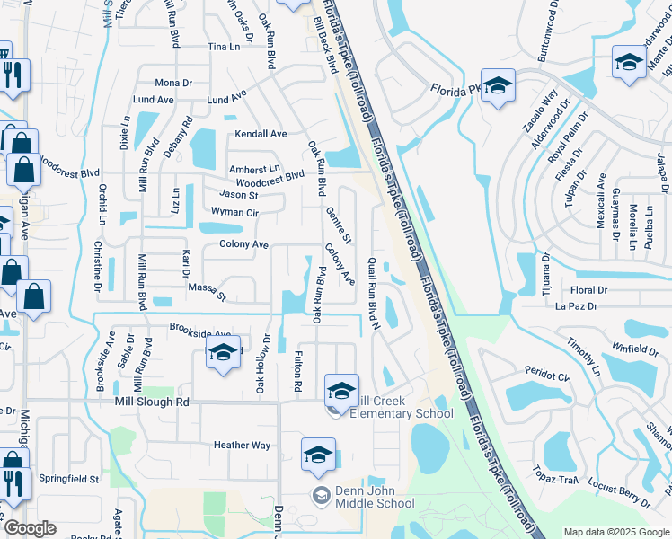 map of restaurants, bars, coffee shops, grocery stores, and more near 2537 Colony Avenue in Kissimmee