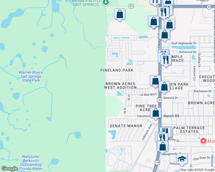 map of restaurants, bars, coffee shops, grocery stores, and more near 6506 Cathy Drive in Port Richey