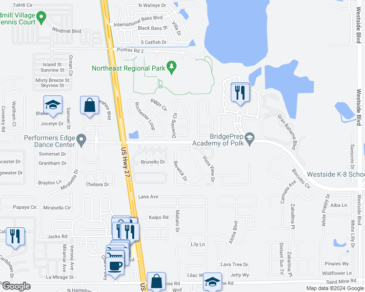 map of restaurants, bars, coffee shops, grocery stores, and more near 611 Berwick Drive in Davenport