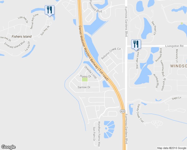 map of restaurants, bars, coffee shops, grocery stores, and more near Oneida Loop in Kissimmee