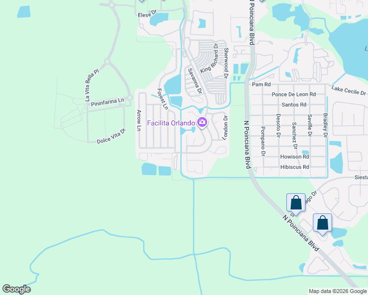 map of restaurants, bars, coffee shops, grocery stores, and more near 38 Newcastle Drive in Kissimmee