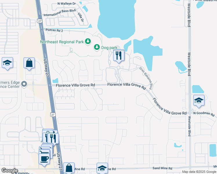 map of restaurants, bars, coffee shops, grocery stores, and more near 606 Lucaya Loop in Davenport