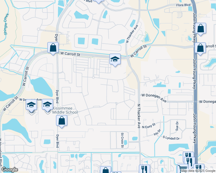 map of restaurants, bars, coffee shops, grocery stores, and more near 2425 Annacella Avenue in Kissimmee