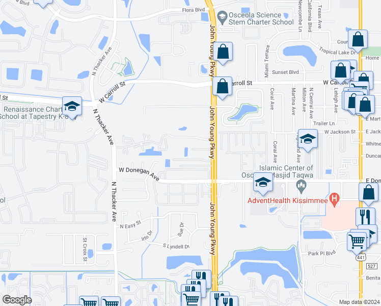 map of restaurants, bars, coffee shops, grocery stores, and more near 1260 Sago Palms Boulevard in Kissimmee