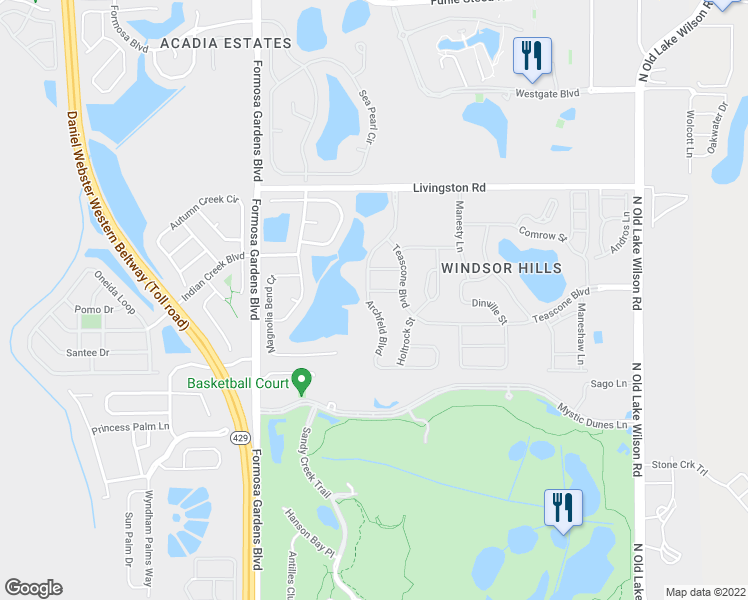 map of restaurants, bars, coffee shops, grocery stores, and more near 7755 Hockendale Street in Kissimmee
