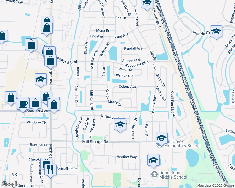 map of restaurants, bars, coffee shops, grocery stores, and more near 1522 Birchwood Avenue in Kissimmee