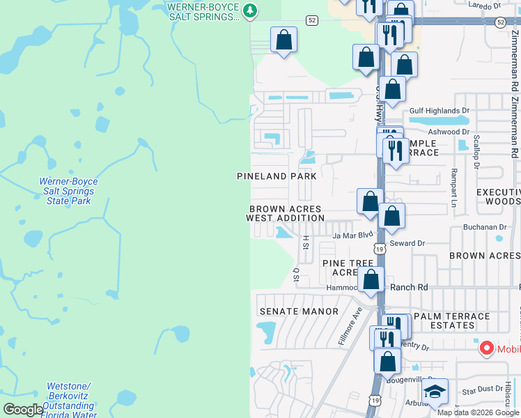 map of restaurants, bars, coffee shops, grocery stores, and more near 6506 Cathy Drive in Port Richey
