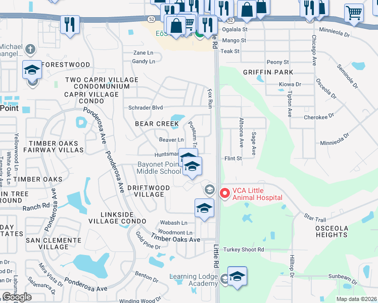 map of restaurants, bars, coffee shops, grocery stores, and more near 11236 Stoneybrook Path in Port Richey