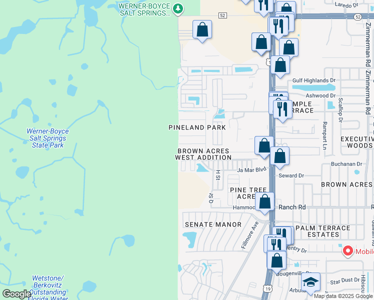 map of restaurants, bars, coffee shops, grocery stores, and more near 6506 Cathy Drive in Port Richey