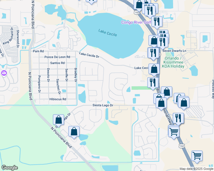 map of restaurants, bars, coffee shops, grocery stores, and more near 2701 Montego Bay Boulevard in Kissimmee