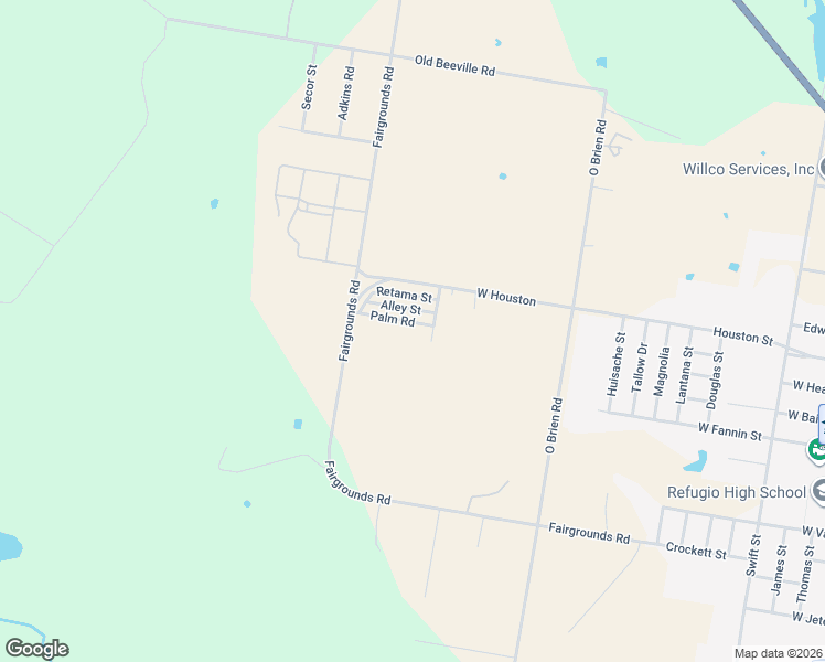 map of restaurants, bars, coffee shops, grocery stores, and more near 107 Palm Road in Refugio