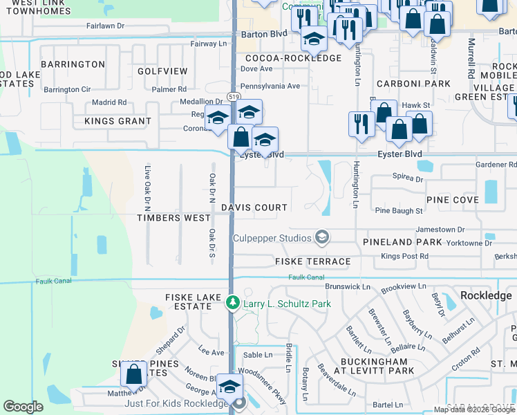 map of restaurants, bars, coffee shops, grocery stores, and more near 980 Howard Boulevard in Rockledge