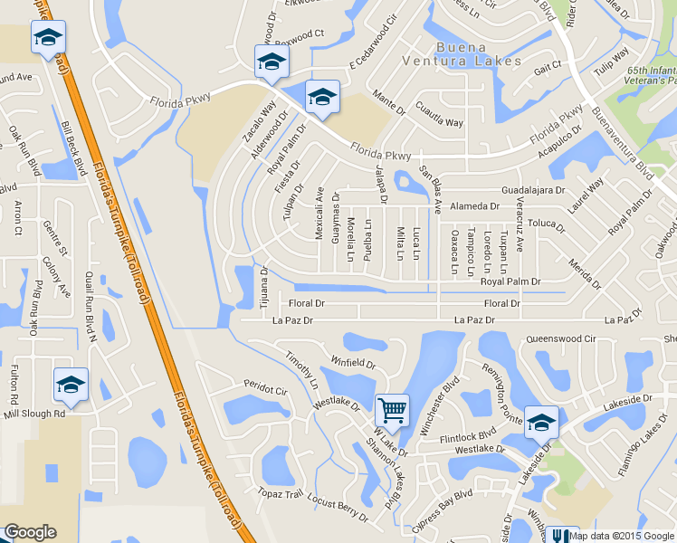 map of restaurants, bars, coffee shops, grocery stores, and more near 197 Guaymas Drive in Kissimmee