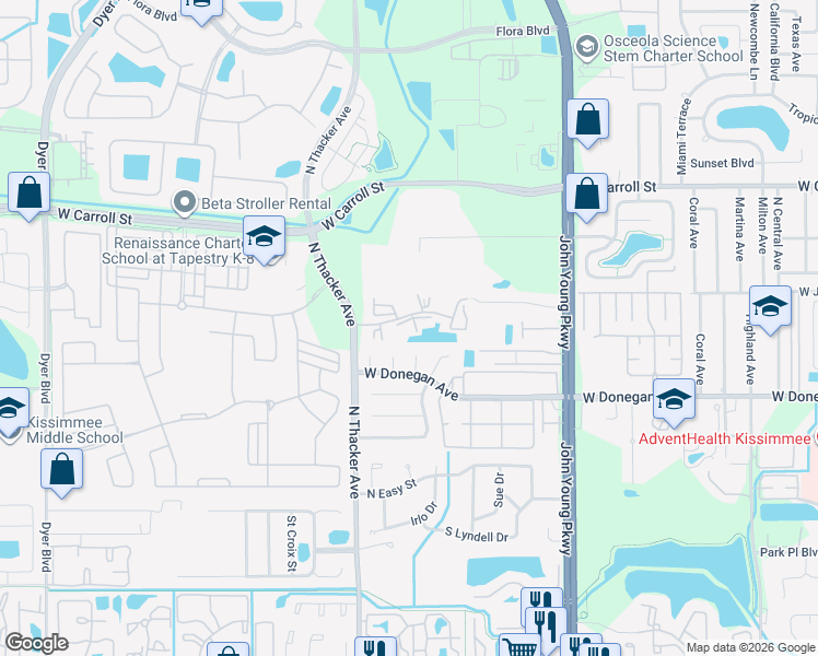 map of restaurants, bars, coffee shops, grocery stores, and more near 1854 Destiny Boulevard in Kissimmee