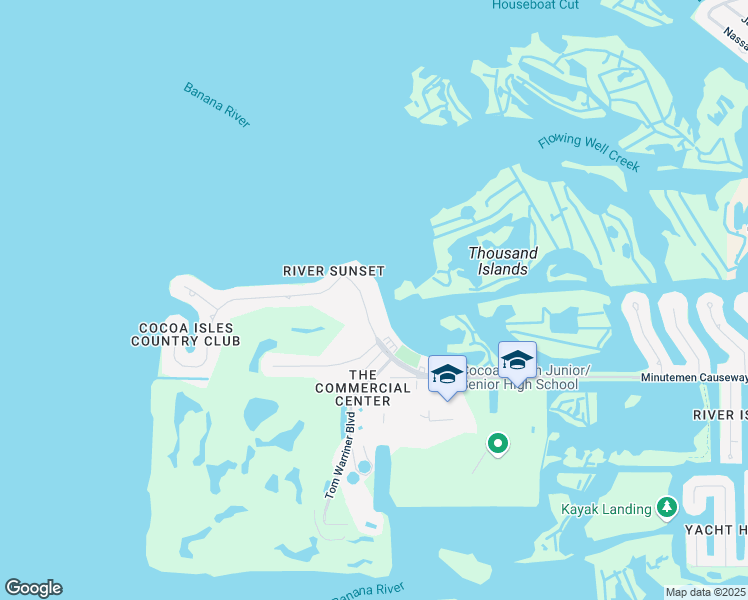 map of restaurants, bars, coffee shops, grocery stores, and more near 1725 Minutemen Causeway in Cocoa Beach