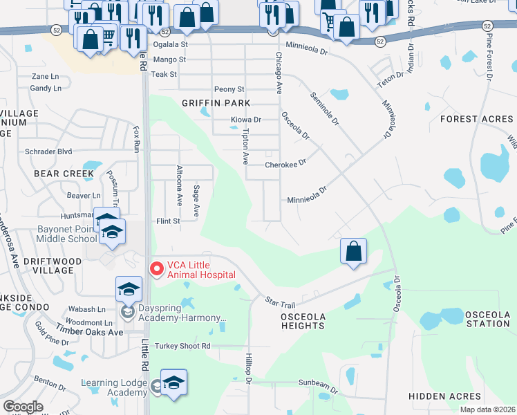 map of restaurants, bars, coffee shops, grocery stores, and more near 11305 Marquerite Avenue in New Port Richey