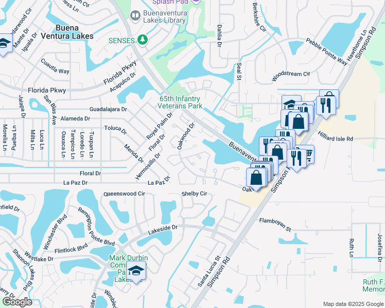 map of restaurants, bars, coffee shops, grocery stores, and more near 11 Las Brisas Way in Kissimmee